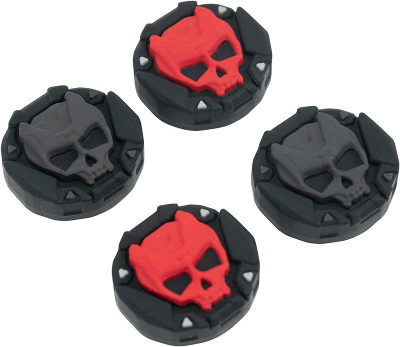 GEEKSHARE Skull Thumb Grip Caps for PS5 Controller, Thumbsticks Cover Set Compatible with Switch Pro Controller and PS4/PS5, 2 Pairs / 4 Pcs (Black & Red) - Image 1